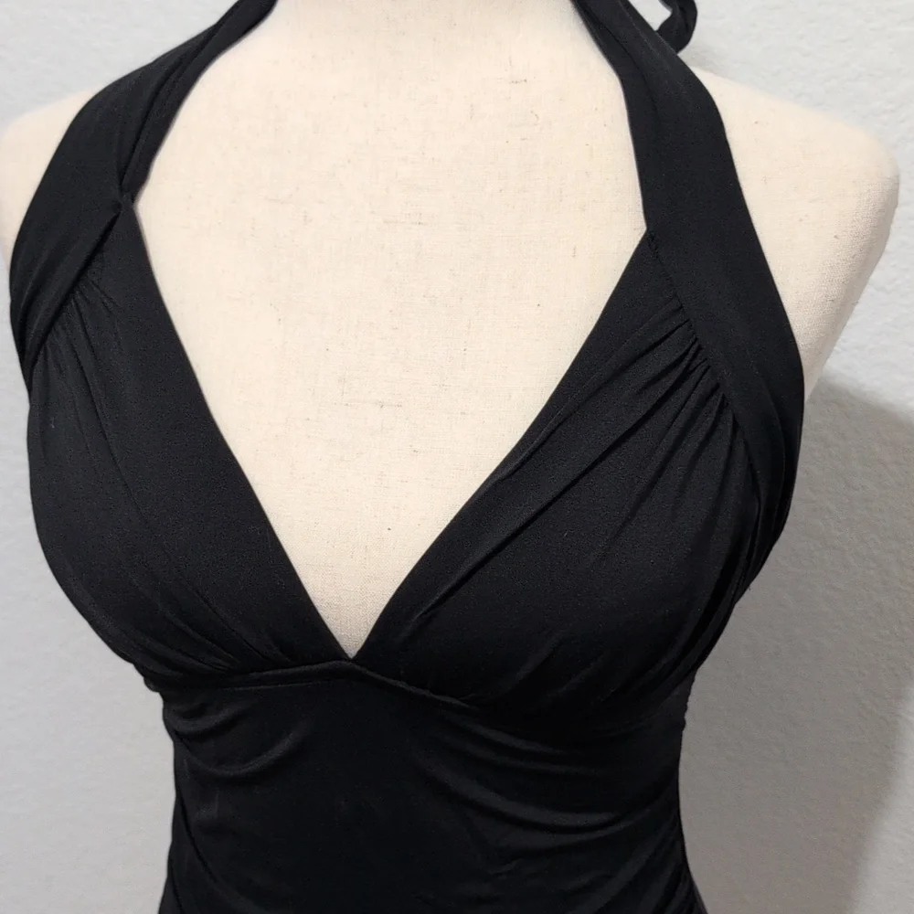 La Blanca Tankini Black Bathing Suit Top Ruched Halter Style Size 6 - Picture 2 of 12